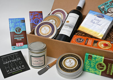Wine Cheeses, Crackers, Chocolate, and Wine Ambience Gift Box | That's Caring Gifts